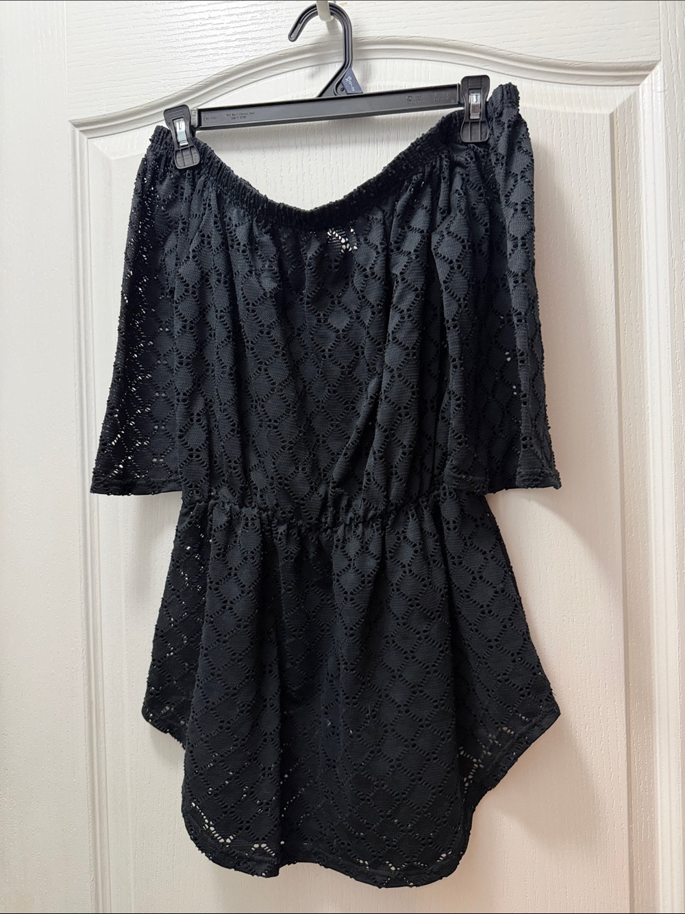 Black Eyelet Off-Shoulder Tunic